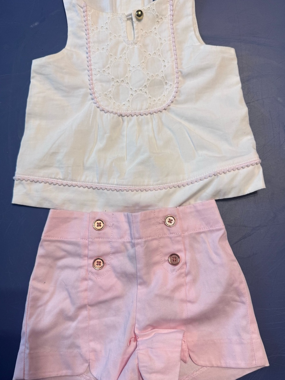 Janie and Jack White Eyelet Tank & Light Pink Button-Front Shorts